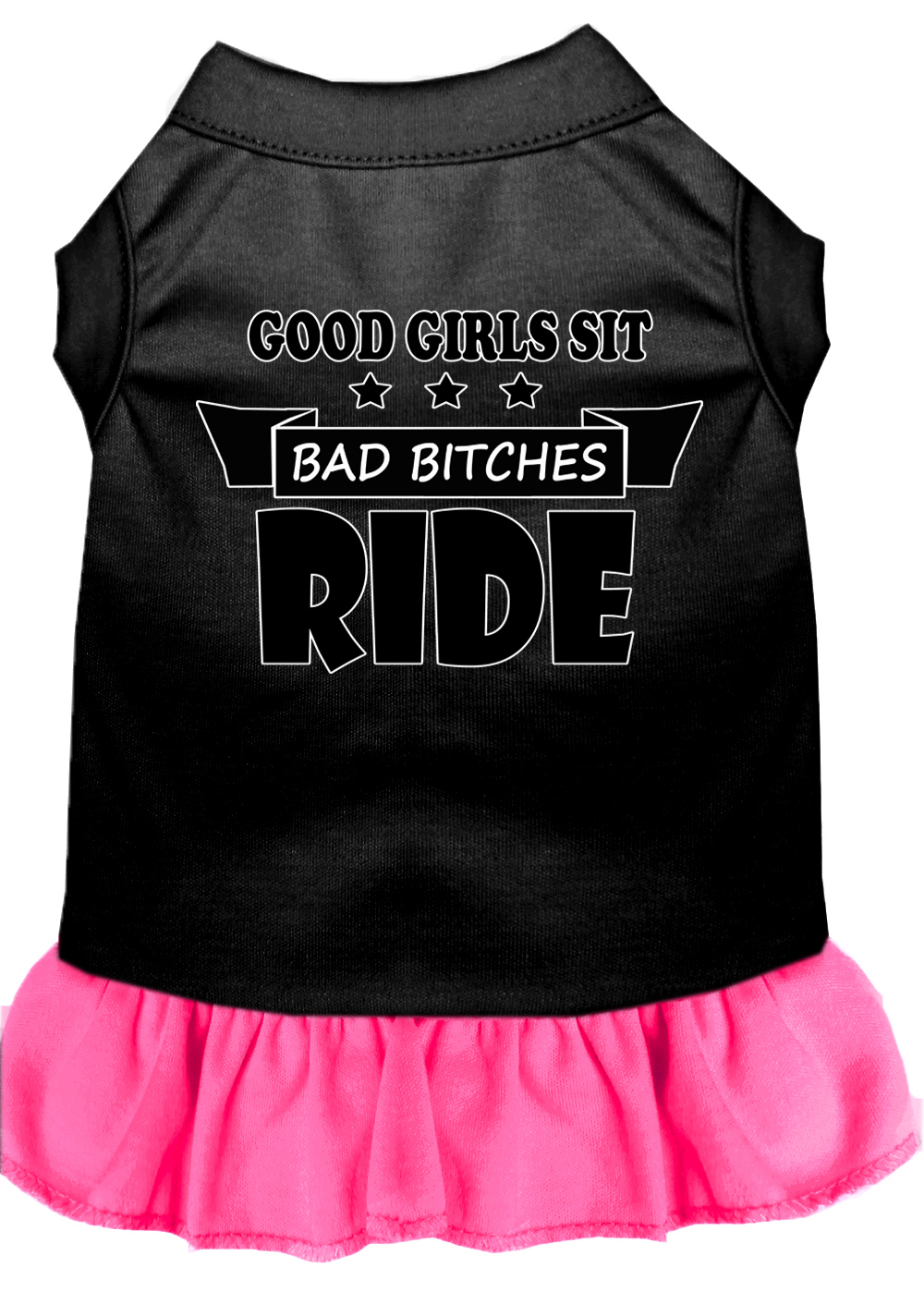 Bitches Ride Screen Print Dog Dress Black with Bright Pink Lg